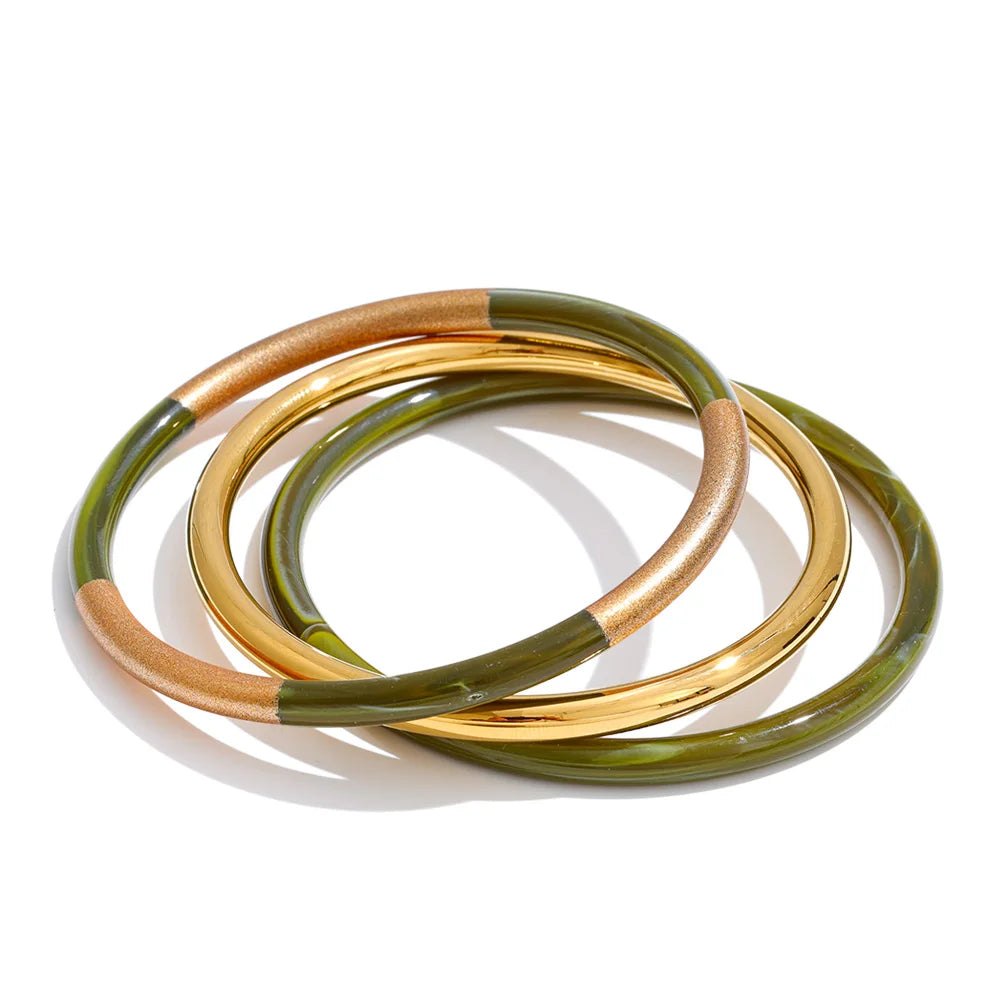 Set 3 bracelets joncs superposés résine acier doré — Bijoux Coeur Linéa — vue 5