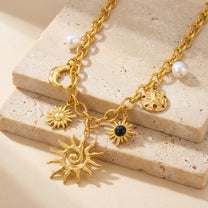 Collier Charms Soleil et Lune