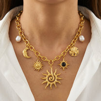 Collier Charms Soleil et Lune