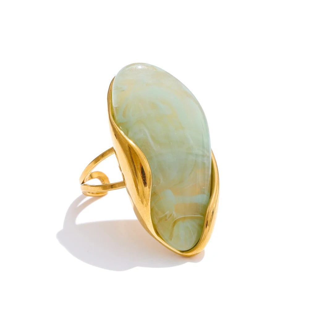 Bague résine géométrique teintes terreuses acier doré — Bijoux Coeur Linéa — vue 3