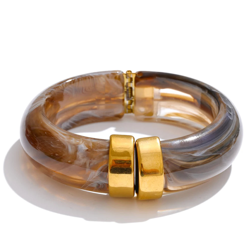 Bracelet jonc coloré acrylique bohème été acier doré — Bijoux Coeur Linéa — vue 3