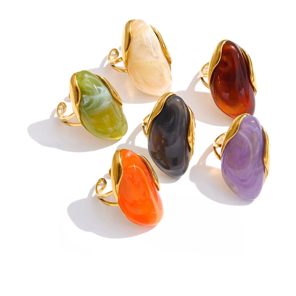 Bague résine colorée candy style Y2K acier doré — Bijoux Coeur Linéa — vue 14
