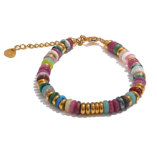 Bracelet perles pierres naturelles colorées fait main bohème — Bijoux Coeur Linéa