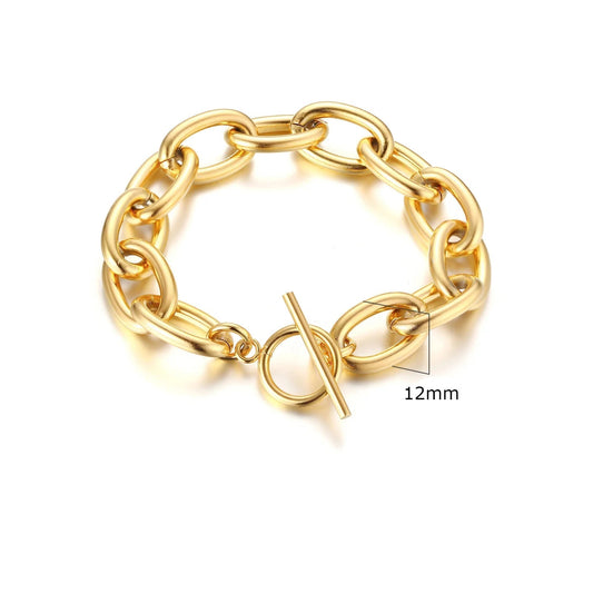 Bracelet chaîne chunky bold acier inoxydable doré waterproof — Bijoux Coeur Linéa