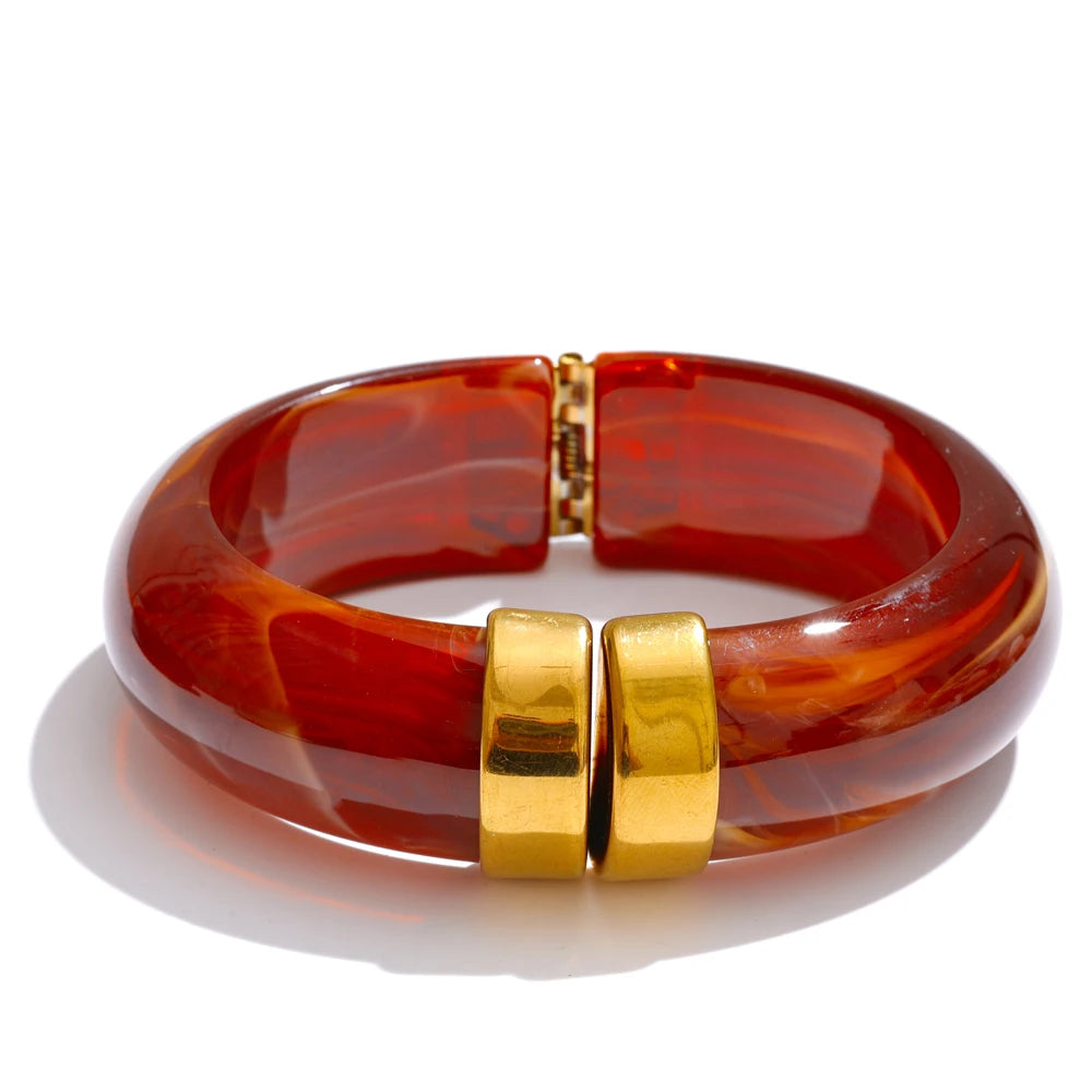 Bracelet jonc coloré acrylique bohème été acier doré — Bijoux Coeur Linéa — vue 2
