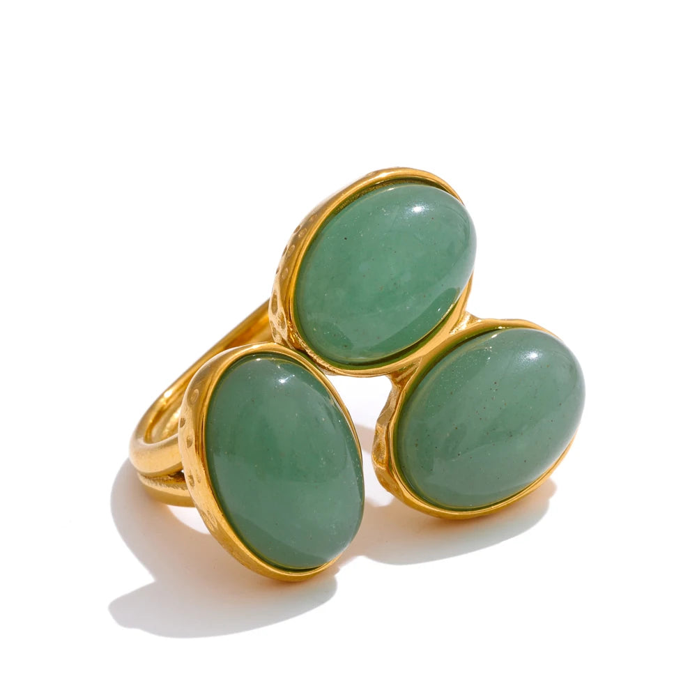 Bague fleur en acier doré avec pierres naturelles aventurine et agate — Bijoux Coeur Linéa — vue 3