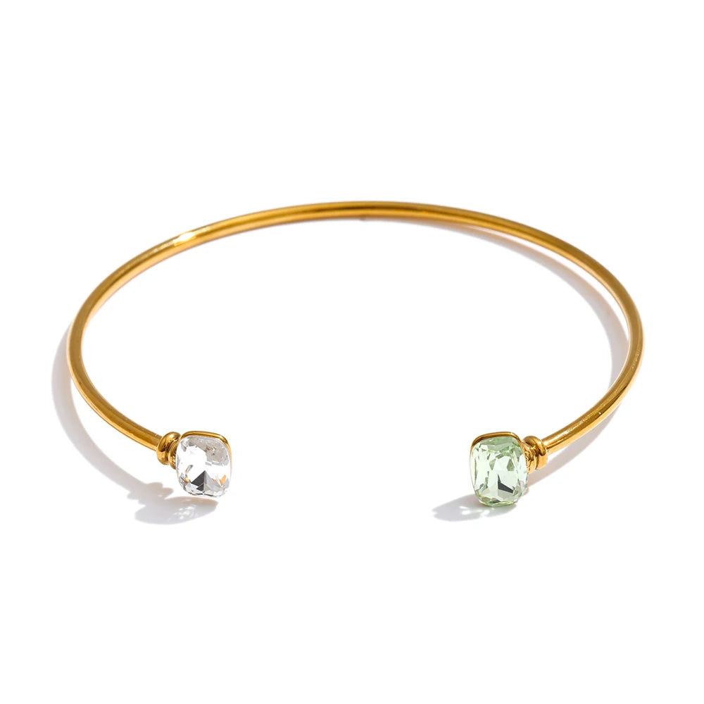 Bracelet jonc cristal zircon carré acier doré élégant — Bijoux Coeur Linéa — vue 4
