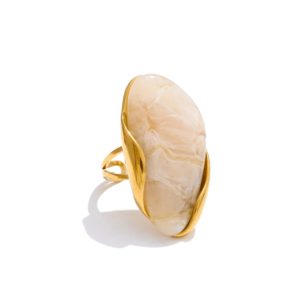 Bague résine géométrique teintes terreuses acier doré — Bijoux Coeur Linéa — vue 2