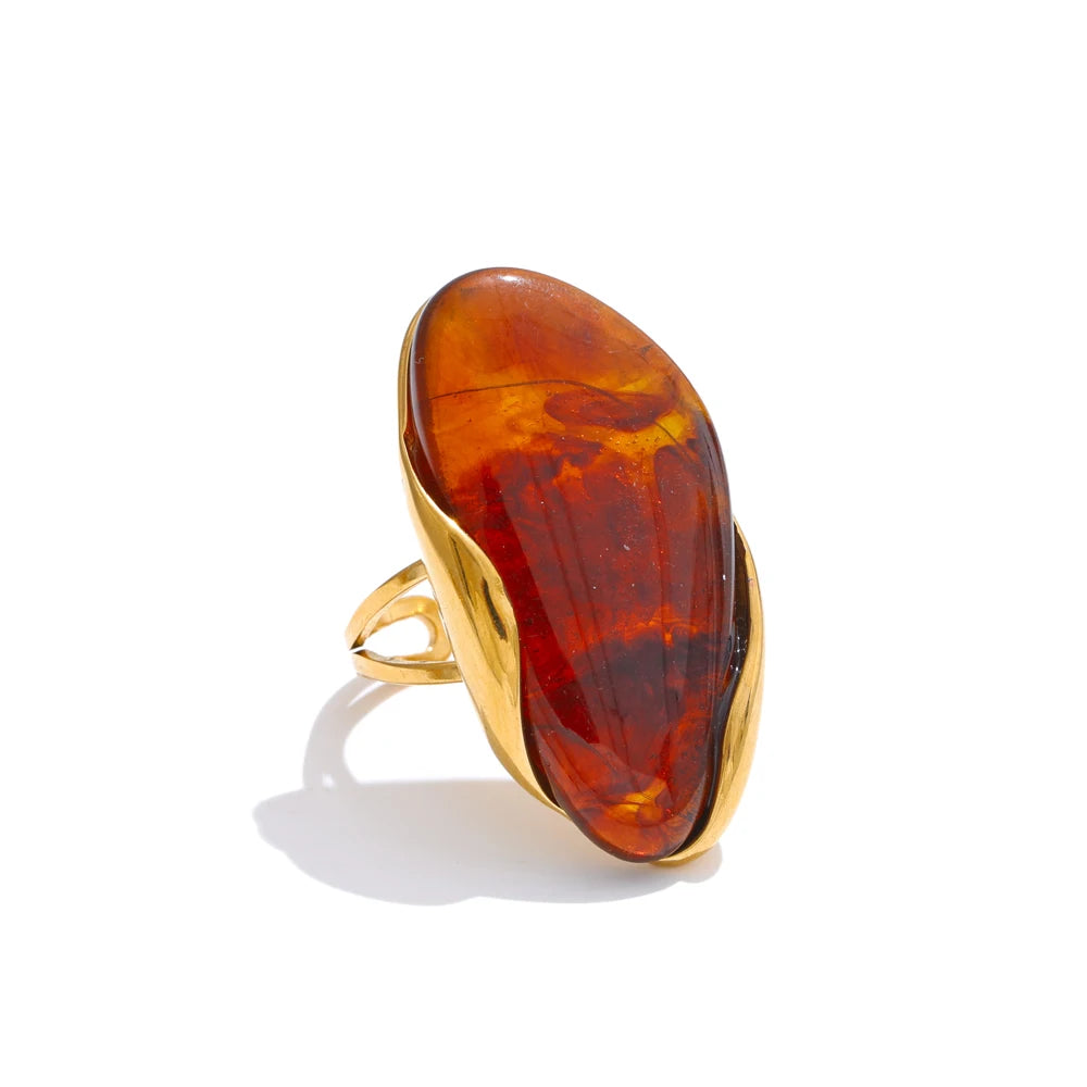 Bague résine géométrique teintes terreuses acier doré — Bijoux Coeur Linéa — vue 4