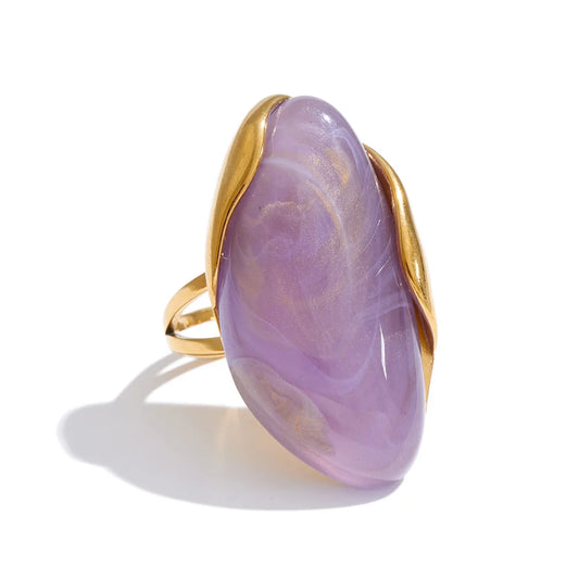 Bague résine colorée candy style Y2K acier doré — Bijoux Coeur Linéa