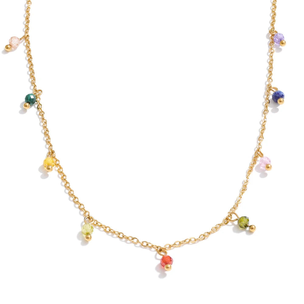 Collier zircons cubiques multicolores bohème style Y2K — Bijoux Coeur Linéa