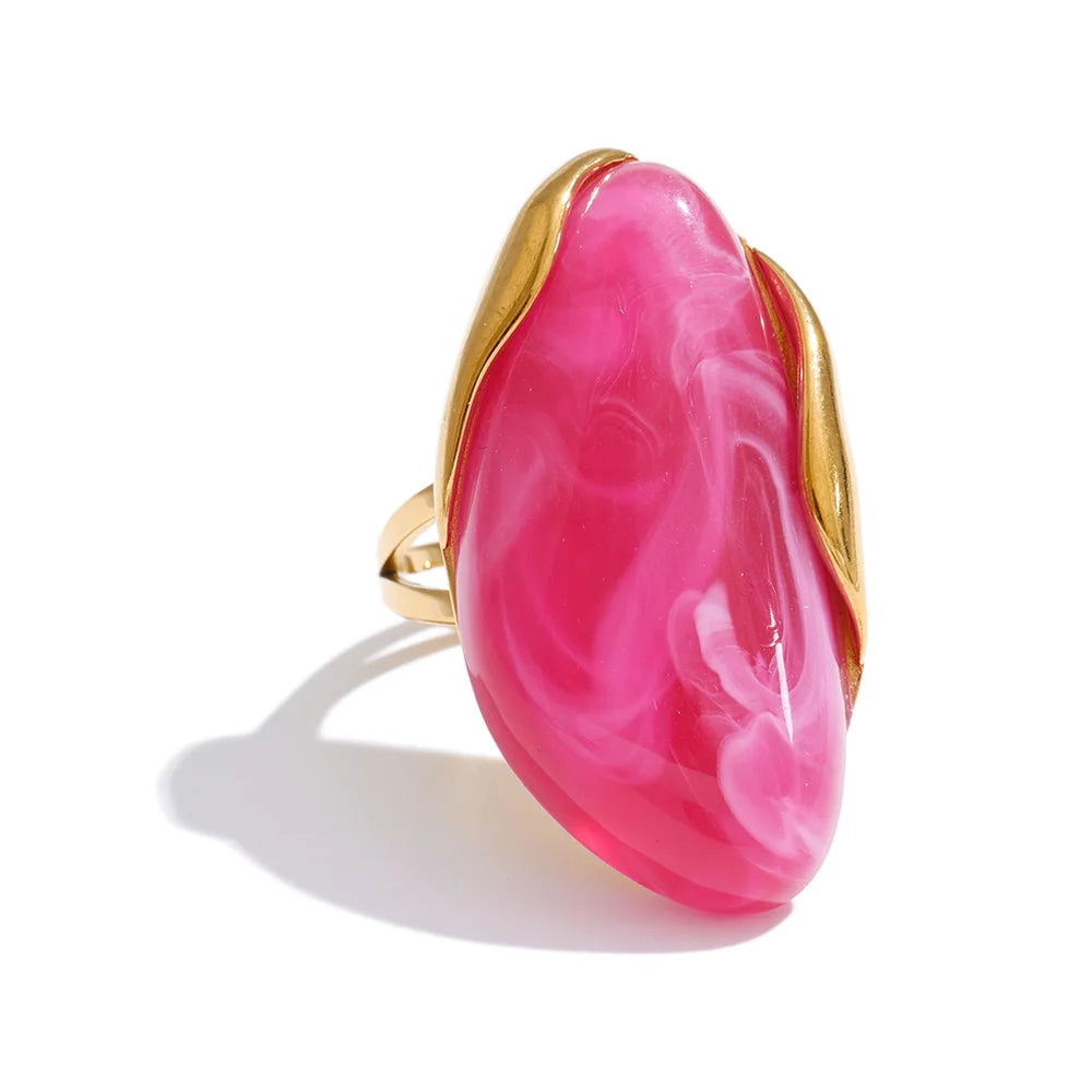 Bague résine colorée candy style Y2K acier doré — Bijoux Coeur Linéa — vue 9