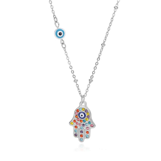Collier Main de Fatma hamsa œil protecteur acier doré — Bijoux Coeur Linéa — vue 2