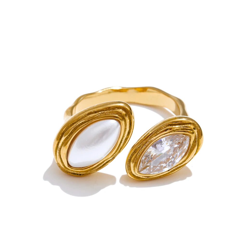 Bague ajustable œil de tigre naturel en acier inoxydable doré — Bijoux Coeur Linéa