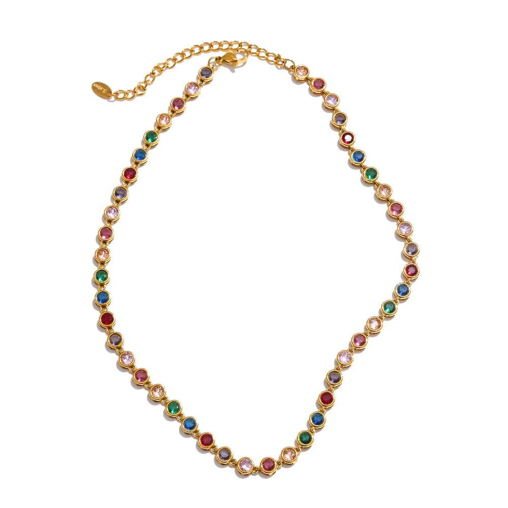 Parure collier et bracelet zircon cubique coloré acier doré — Bijoux Coeur Linéa