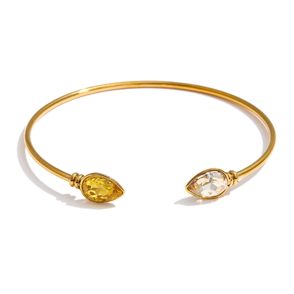 Bracelet jonc cristal zircon carré acier doré élégant — Bijoux Coeur Linéa — vue 3