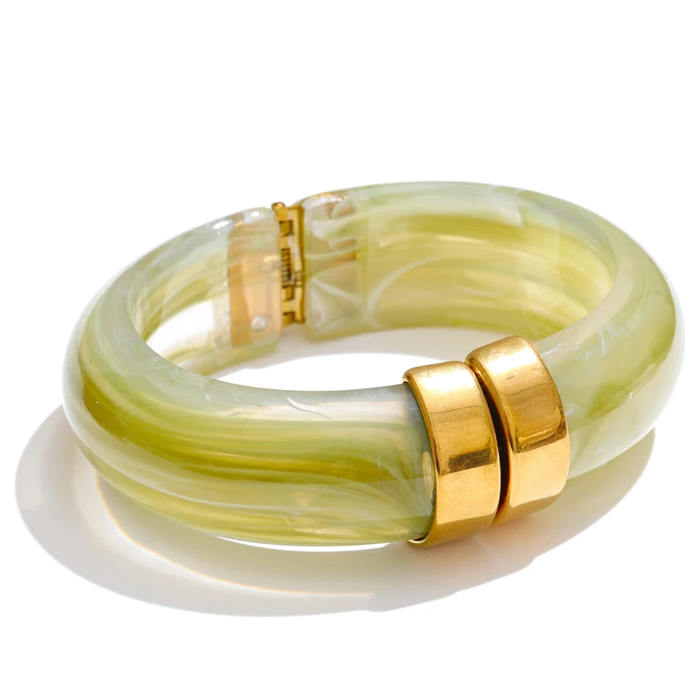 Bracelet jonc coloré acrylique bohème été acier doré — Bijoux Coeur Linéa — vue 4