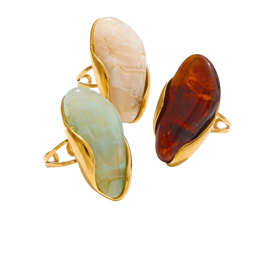 Bague résine géométrique teintes terreuses acier doré — Bijoux Coeur Linéa