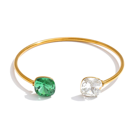 Bracelet jonc cristal zircon carré acier doré élégant — Bijoux Coeur Linéa