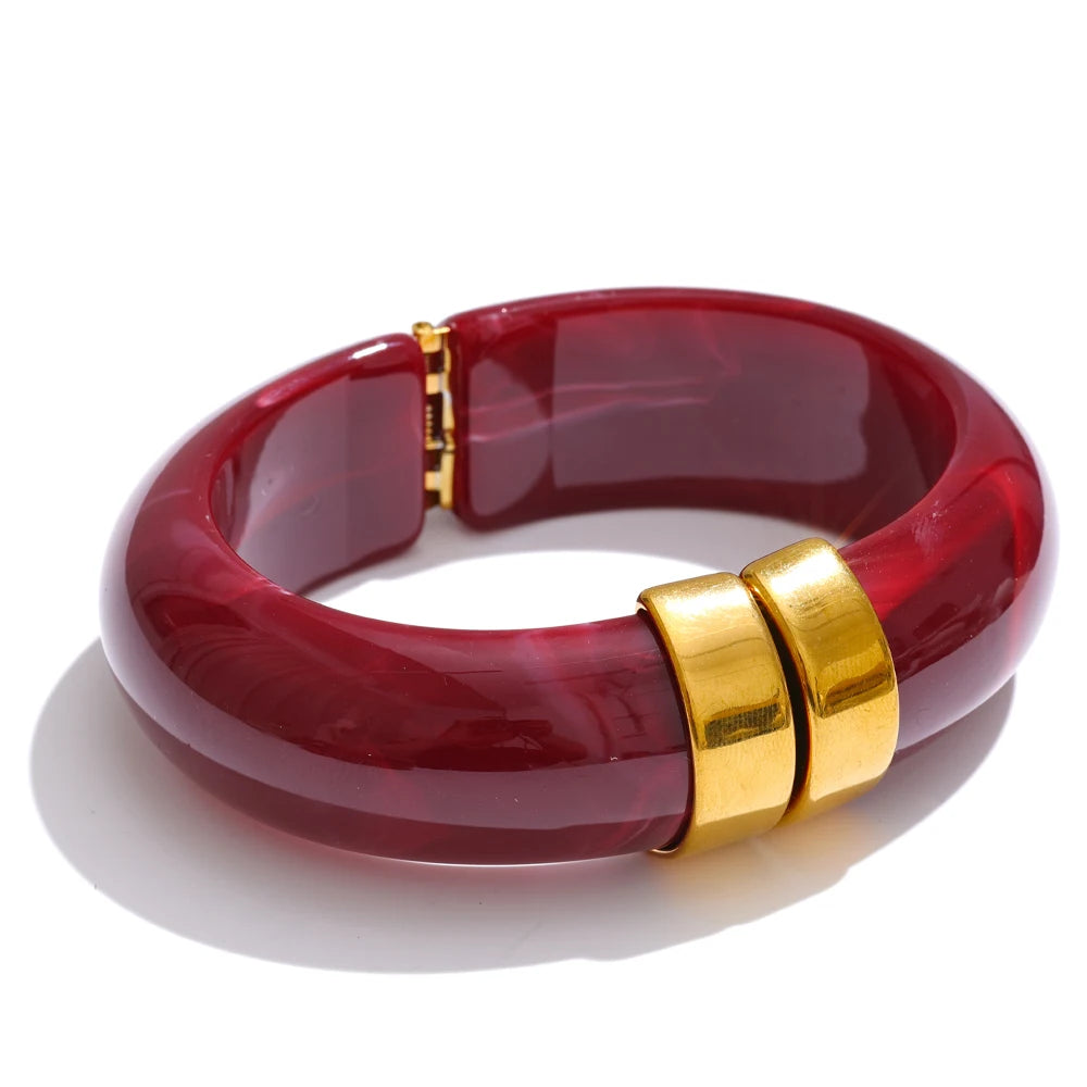 Bracelet jonc coloré acrylique bohème été acier doré — Bijoux Coeur Linéa — vue 5