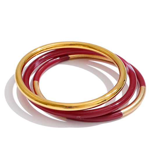 Set 3 bracelets joncs superposés résine acier doré — Bijoux Coeur Linéa