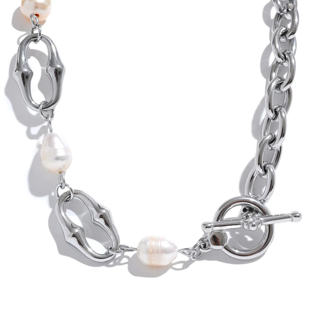 Collier chaîne perles d'eau douce naturelles acier doré — Bijoux Coeur Linéa — vue 3