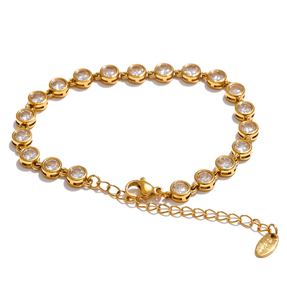 Parure collier et bracelet zircon cubique coloré acier doré — Bijoux Coeur Linéa — vue 5