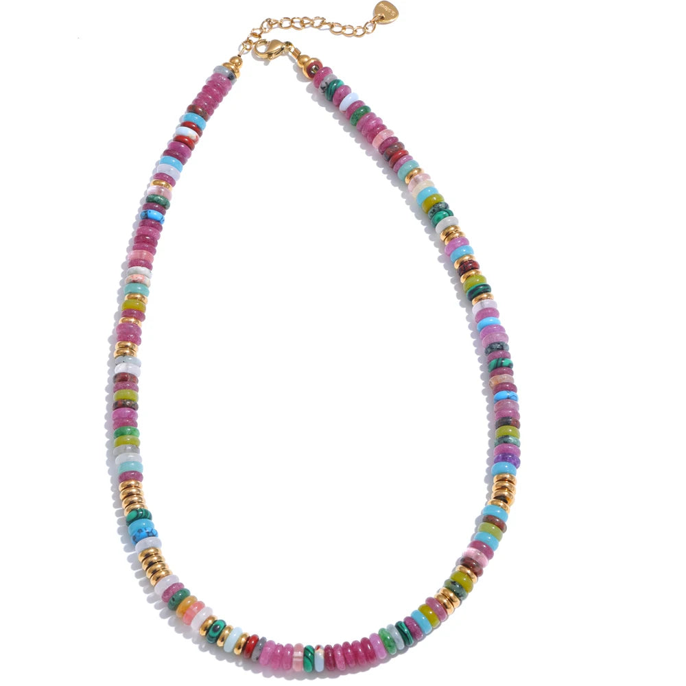 Collier pierres naturelles bohème fait main waterproof — Bijoux Coeur Linéa