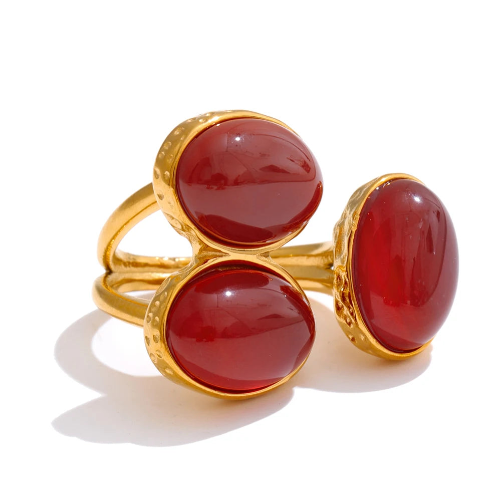 Bague fleur en acier doré avec pierres naturelles aventurine et agate — Bijoux Coeur Linéa — vue 4