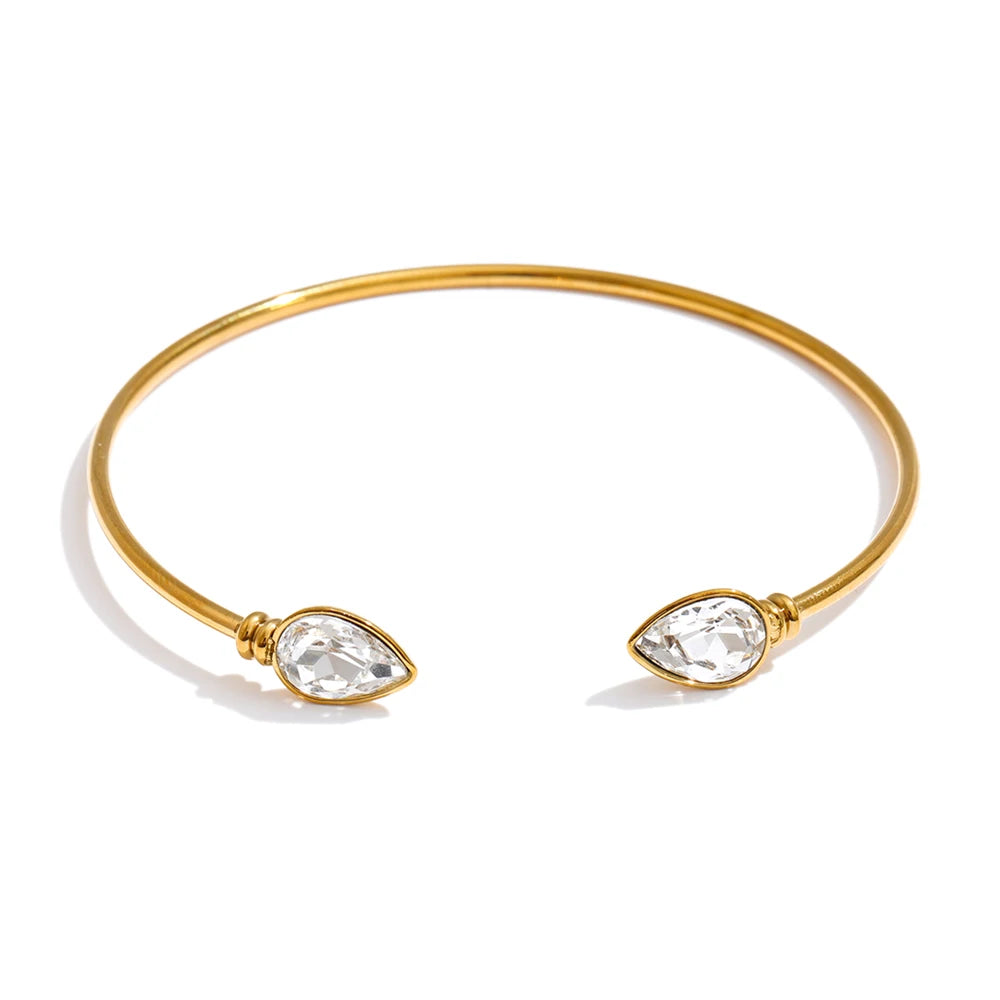 Bracelet jonc cristal zircon carré acier doré élégant — Bijoux Coeur Linéa — vue 2