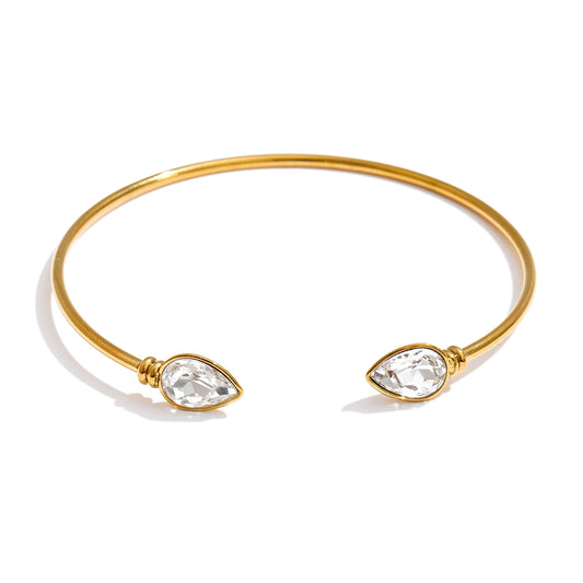 Bracelet jonc cristal zircon carré acier doré élégant — Bijoux Coeur Linéa — vue 2