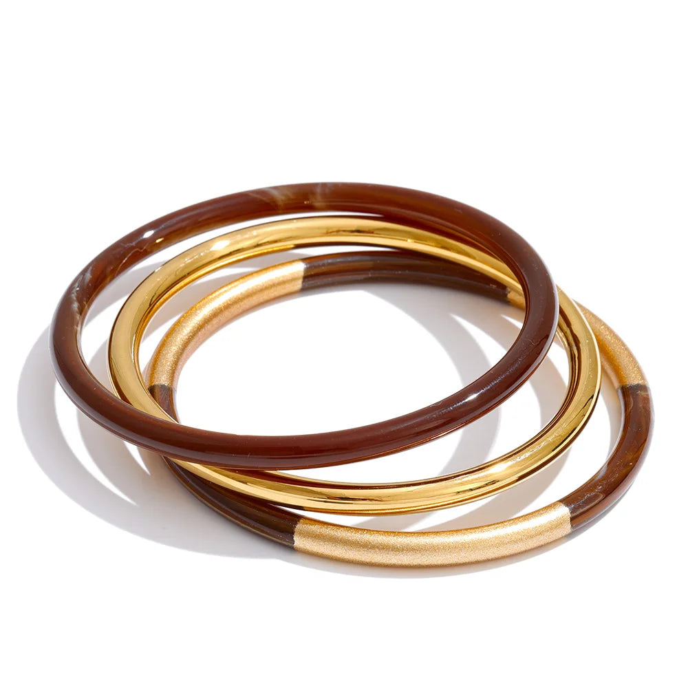 Set 3 bracelets joncs superposés résine acier doré — Bijoux Coeur Linéa — vue 4