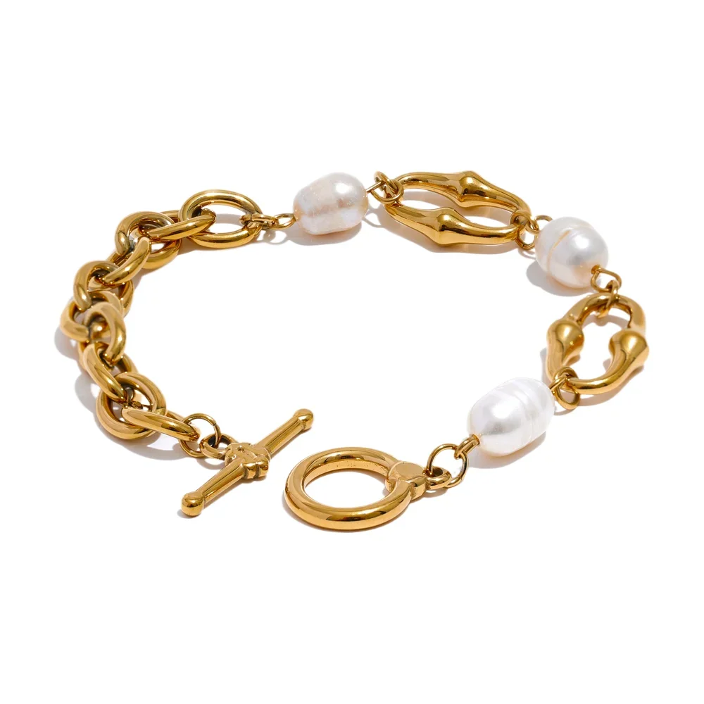 Collier chaîne perles d'eau douce naturelles acier doré — Bijoux Coeur Linéa — vue 2