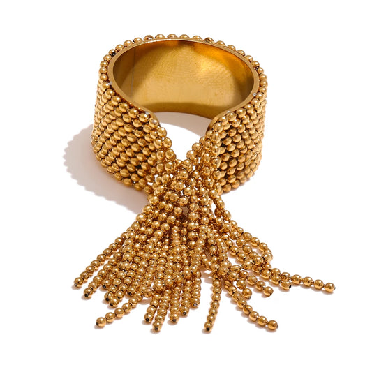 Bague chaîne pampilles dorées statement acier inoxydable — Bijoux Coeur Linéa