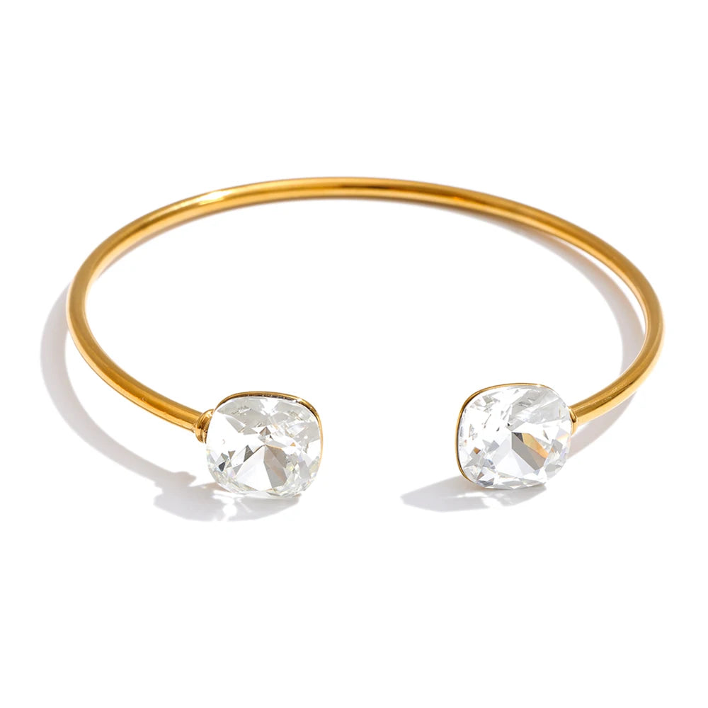 Bracelet jonc cristal zircon carré acier doré élégant — Bijoux Coeur Linéa — vue 5