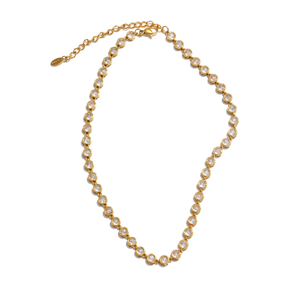Parure collier et bracelet zircon cubique coloré acier doré — Bijoux Coeur Linéa — vue 2