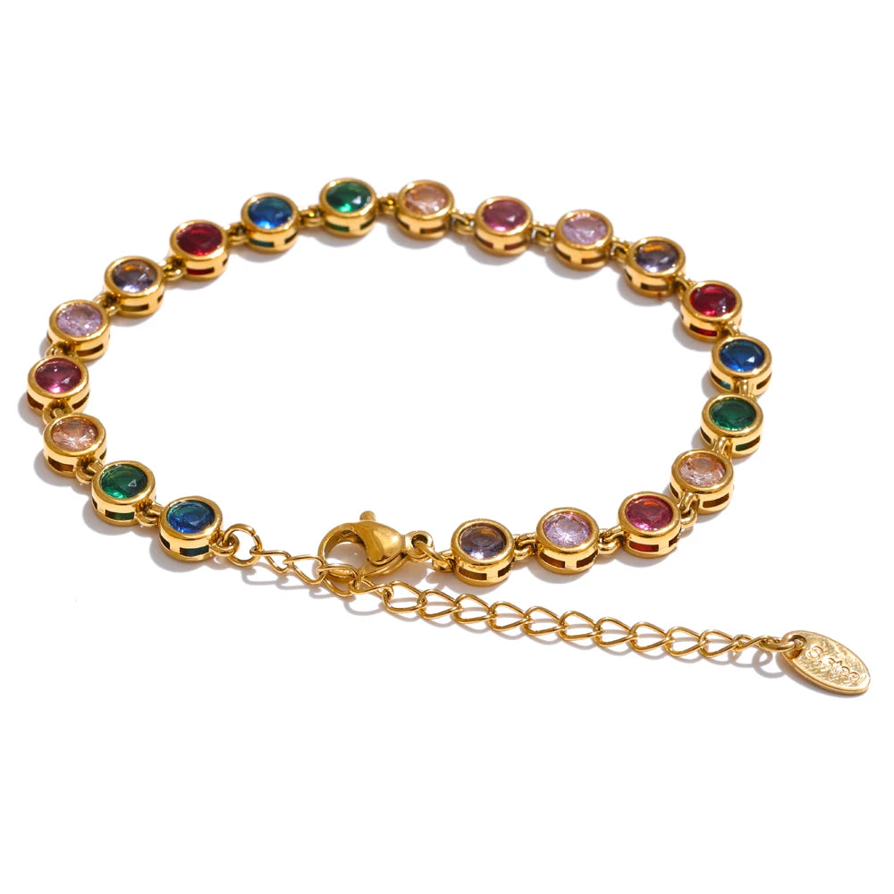 Parure collier et bracelet zircon cubique coloré acier doré — Bijoux Coeur Linéa — vue 4