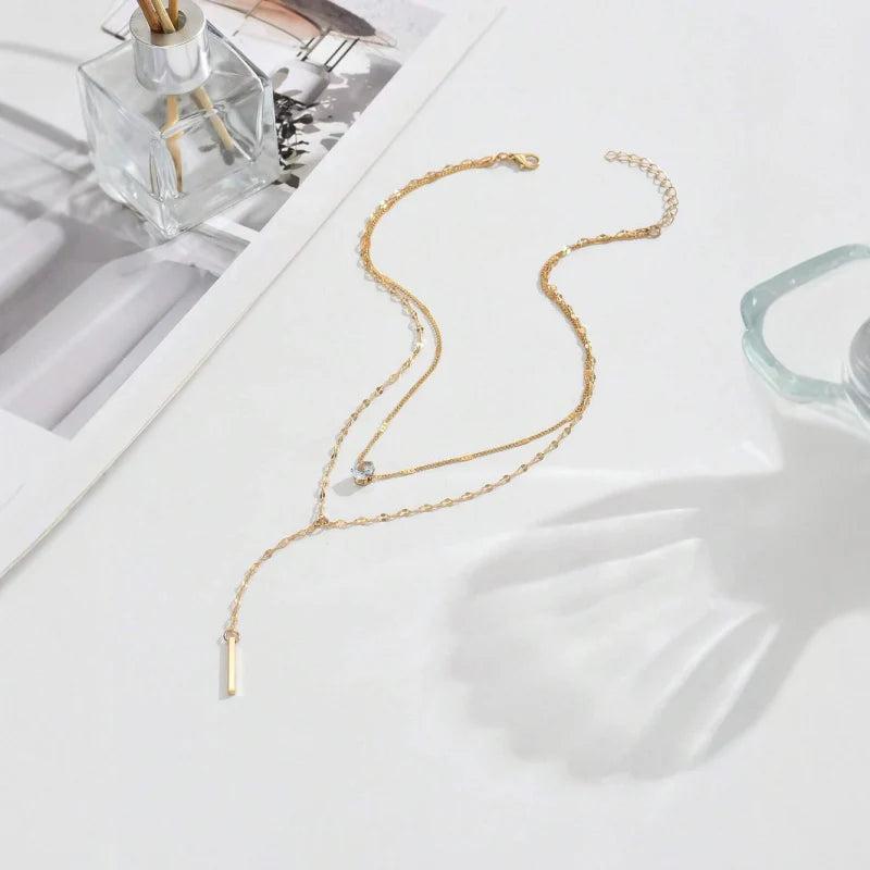 Collier Double Chaîne Femme Goutte Zircon