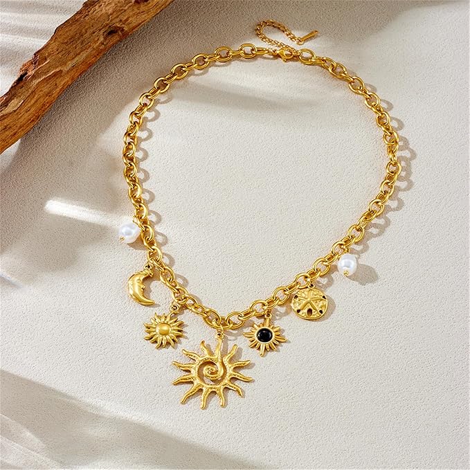 Collier Charms Soleil et Lune